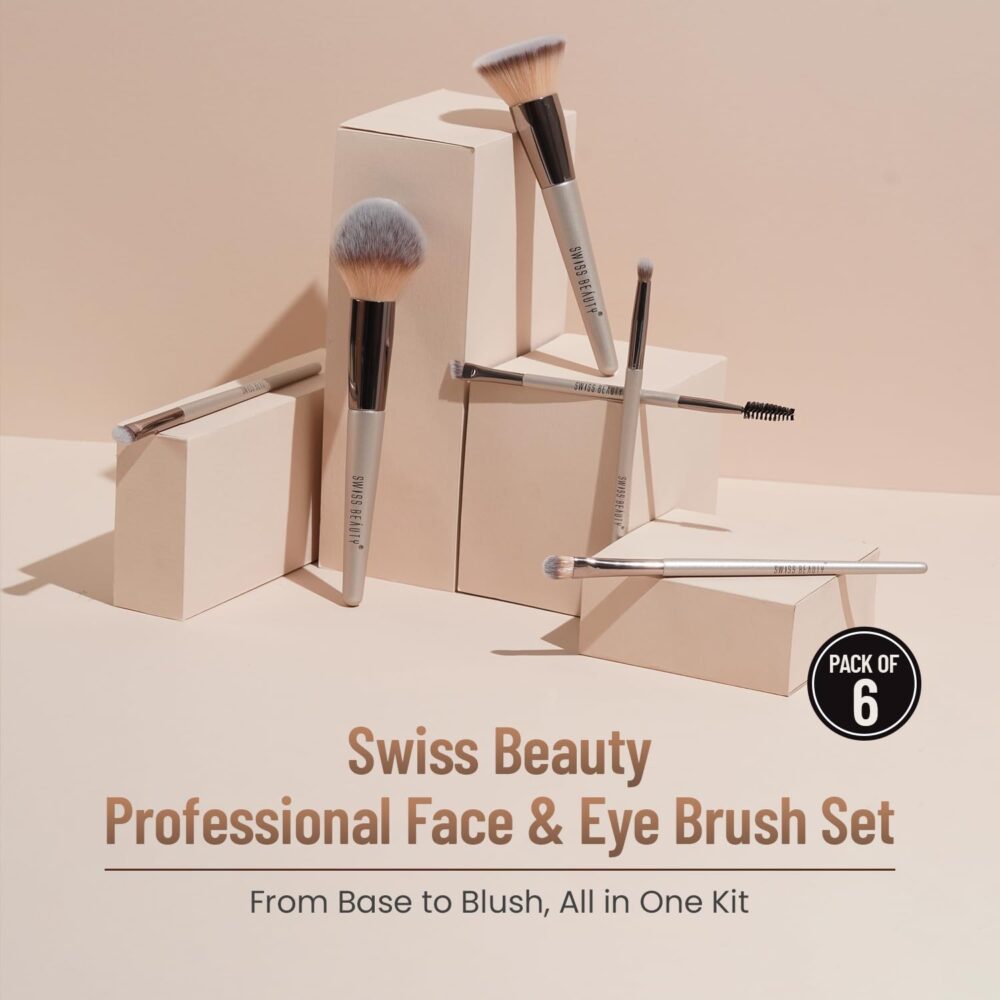 Swiss Beauty Professional Face & Eye Brush Set | 6-Piece