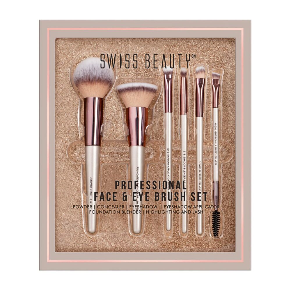 Swiss Beauty Professional Face & Eye Brush Set | 6-Piece
